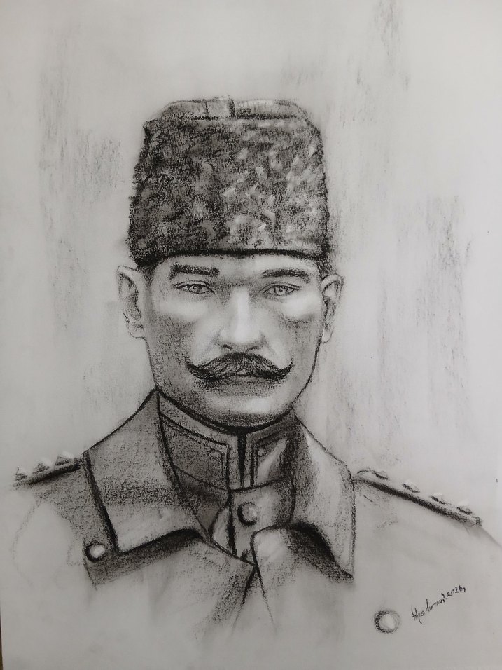Kolağası Mustafa Kemal Kömürkalem Portre - Görsel 5