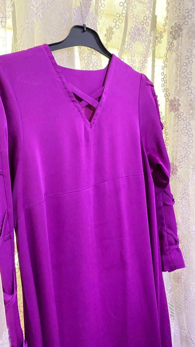 Mor Uzun Kollu Bohem Salaş Elbise - Görsel 3