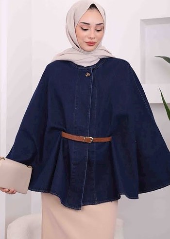 Kemerli Lacivert Denim Midi Panço
