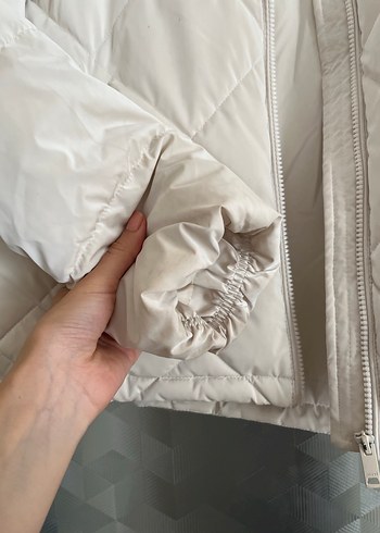 m Beden beyaz Renk Beyaz Kapitone Kadın Mont Fermuarlı