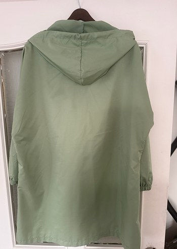 Kapüşonlu Fermuarlı Uzun Yeşil Yağmurluk - Görsel 2