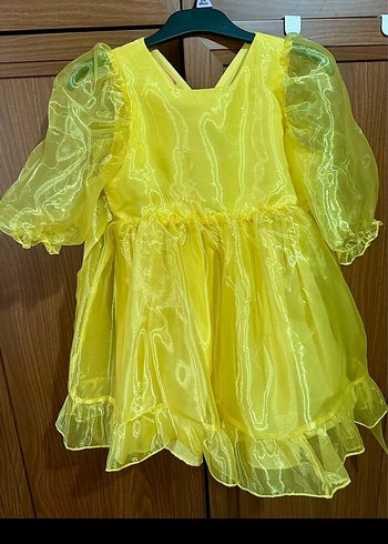 Parlak Sarı Straplez Kız Elbisesi - Görsel 5