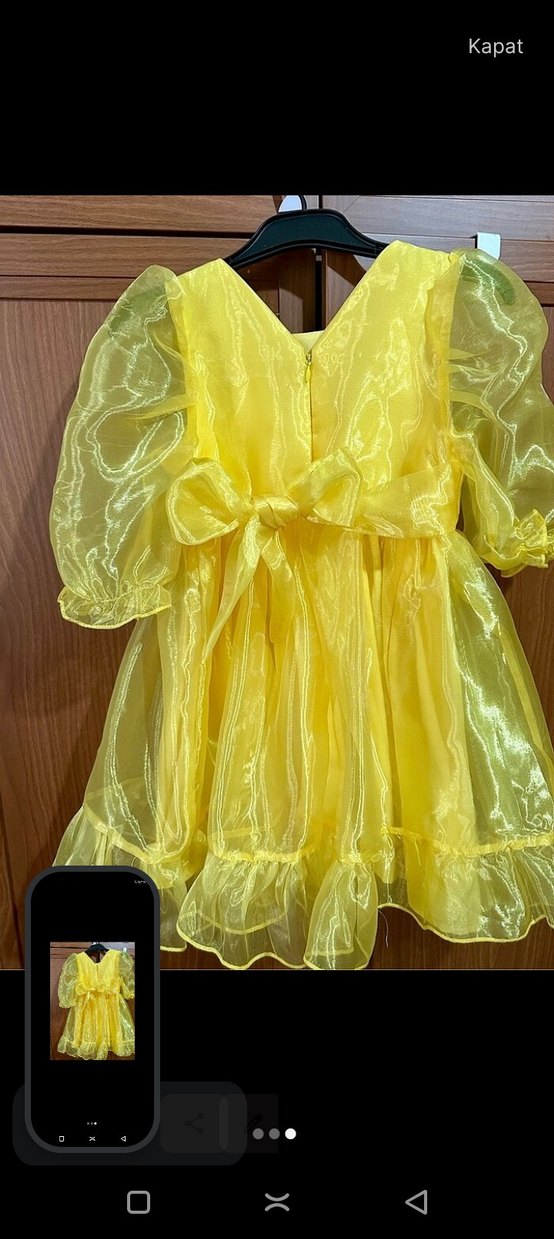 Parlak Sarı Straplez Kız Elbisesi - Görsel 2