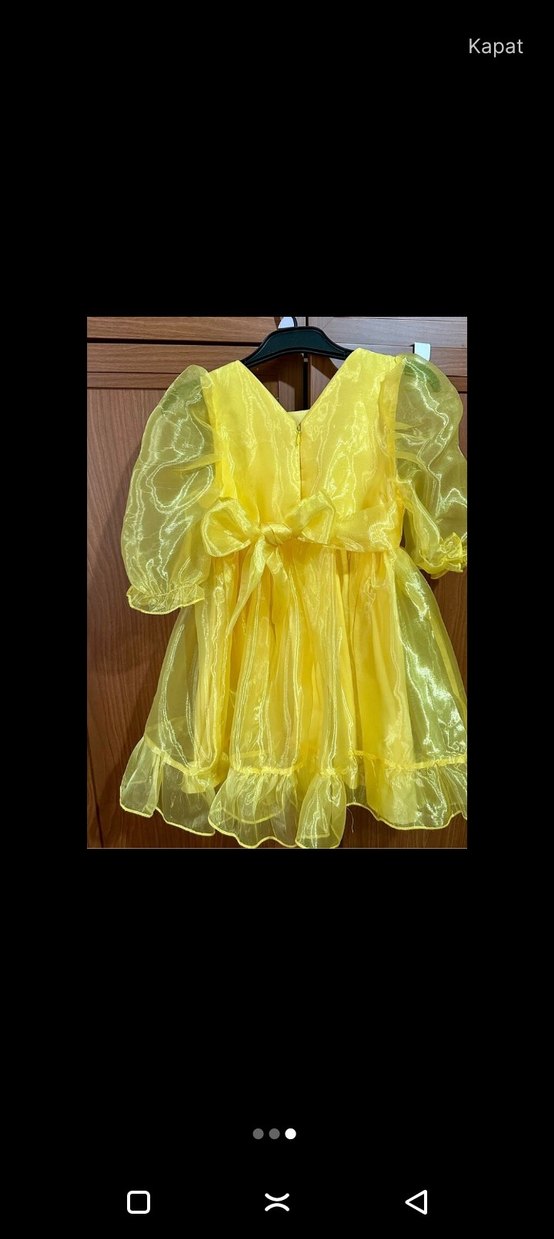 Parlak Sarı Straplez Kız Elbisesi - Görsel 3
