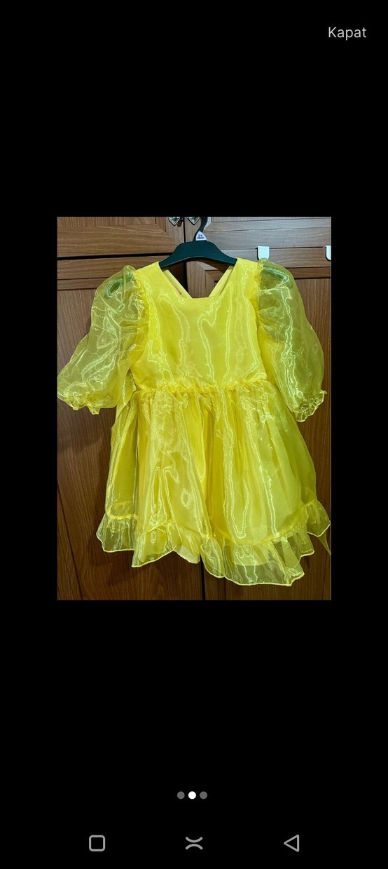 Parlak Sarı Straplez Kız Elbisesi - Görsel 4