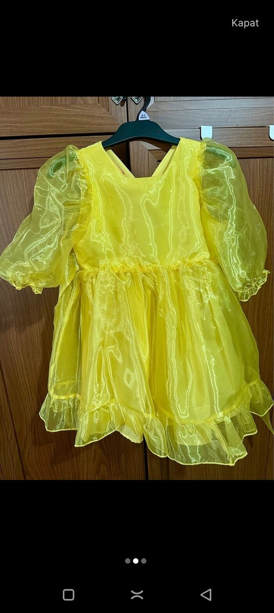 Parlak Sarı Straplez Kız Elbisesi - Görsel 5