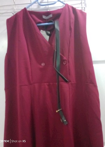 Bordo Drapeli Uzun Klasik Elbise - Görsel 3