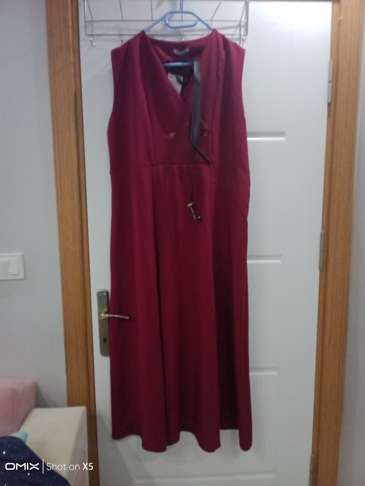 Bordo Drapeli Uzun Klasik Elbise - Görsel 4