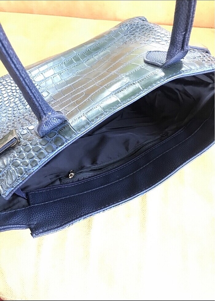 lacivert deri kol çantası - Görsel 2