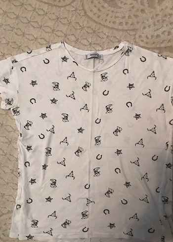 Kadın Beyaz Baskılı Kısa Kollu Tişört - Görsel 2