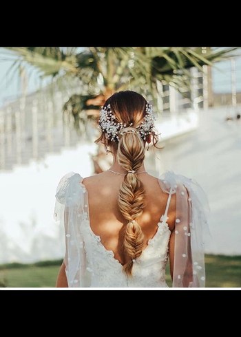 V Yaka Beyaz Uzun A Kesim Gelinlik - Görsel 3