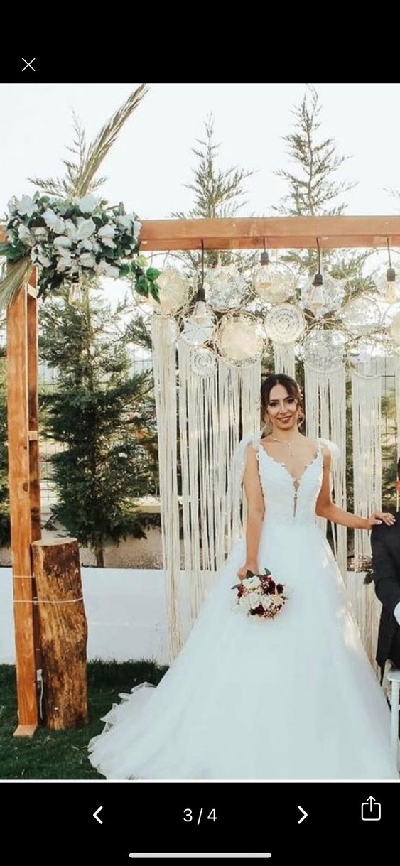 V Yaka Beyaz Uzun A Kesim Gelinlik - Görsel 2