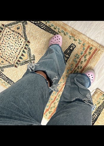 Gri Düğmeli Bol Kesim Midi Kot Pantolon - Görsel 5