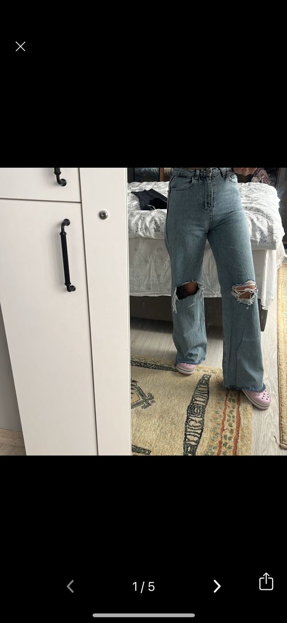 Gri Düğmeli Bol Kesim Midi Kot Pantolon - Görsel 3