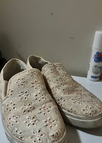 Beyaz Nakışlı Kadın Vans tarzı Spor Ayakkabı - Görsel 2