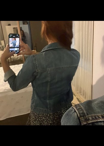 Düğmeli Mavi Kadın Kot Ceket - Görsel 6