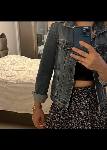 Düğmeli Mavi Kadın Kot Ceket - Görsel 5