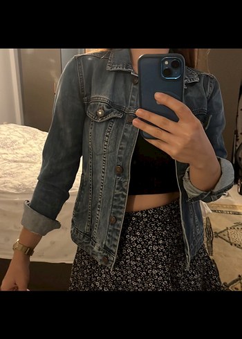 Düğmeli Mavi Kadın Kot Ceket - Görsel 3