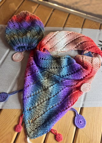 Renkli Örgü Kadın Bere boyunluk - Görsel 2