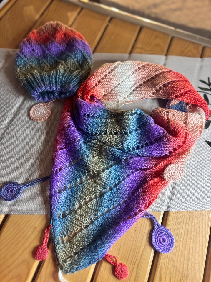 Renkli Örgü Kadın Bere boyunluk - Görsel 2