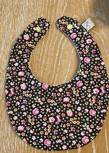 Nakışlı Pastel Kahverengi/Beyaz Çift taraflı Bebek Önlüğü - Görsel 2