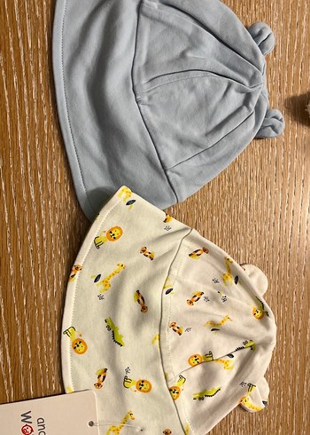 Çocuklar için desenli ve mavi/beyaz kapüşonlu şapka(2li) - Görsel 2