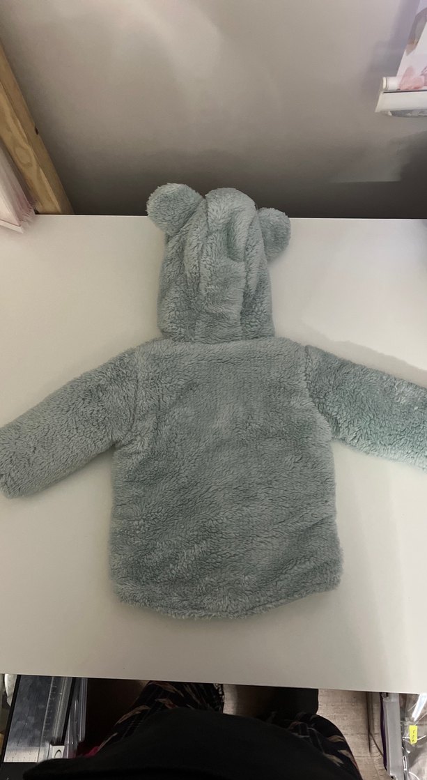 Gri Kapüşonlu Erkek Çocuk Peluş Mont (1-3ay) - Görsel 2