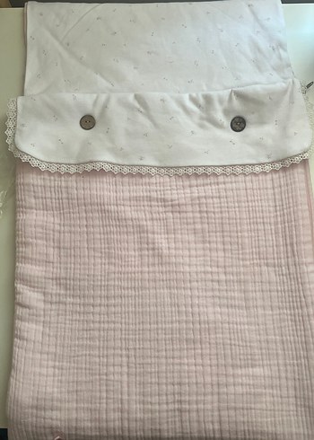 Nakışlı Pembe Keten Bebek Arabası Uyku Tulumu - Görsel 2