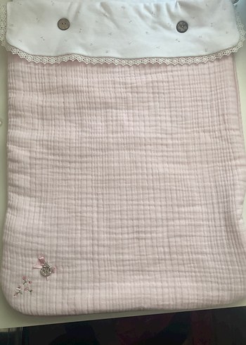 Nakışlı Pembe Keten Bebek Arabası Uyku Tulumu - Görsel 3