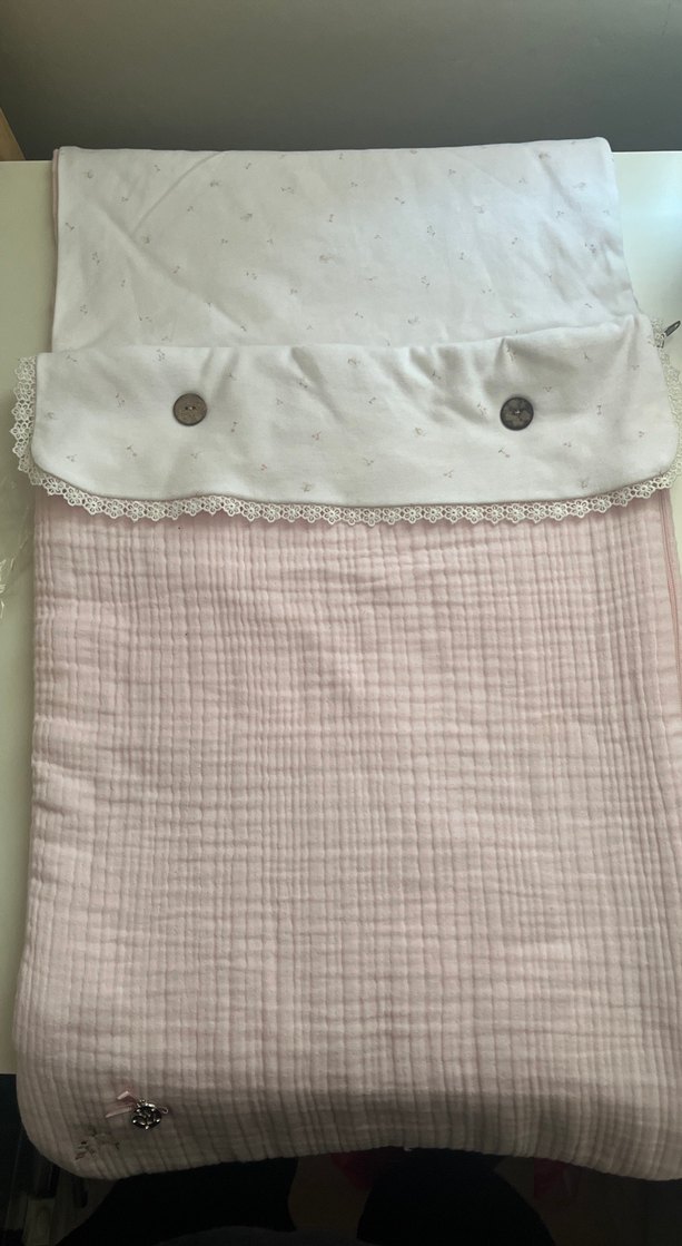 Nakışlı Pembe Keten Bebek Arabası Uyku Tulumu - Görsel 2