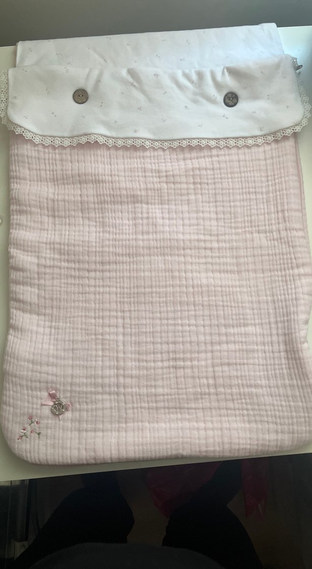 Nakışlı Pembe Keten Bebek Arabası Uyku Tulumu - Görsel 3