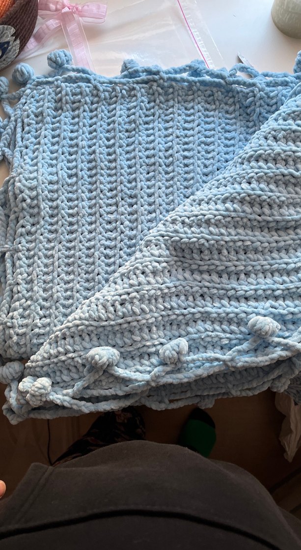 Mavi Örgü Çocuk Battaniyesi (100x120) - Görsel 2