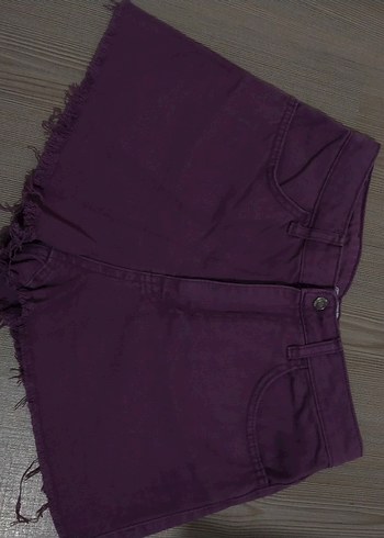 Düğmeli Mor Mini Kot Şort - Görsel 2