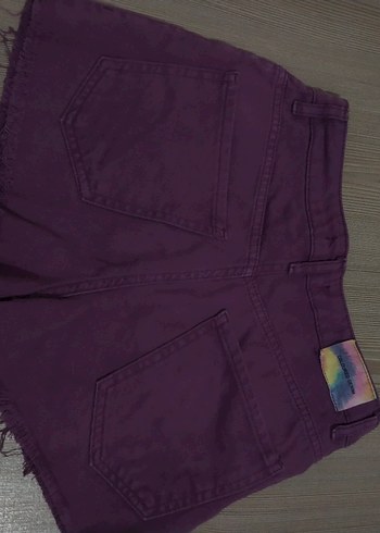 Düğmeli Mor Mini Kot Şort - Görsel 4