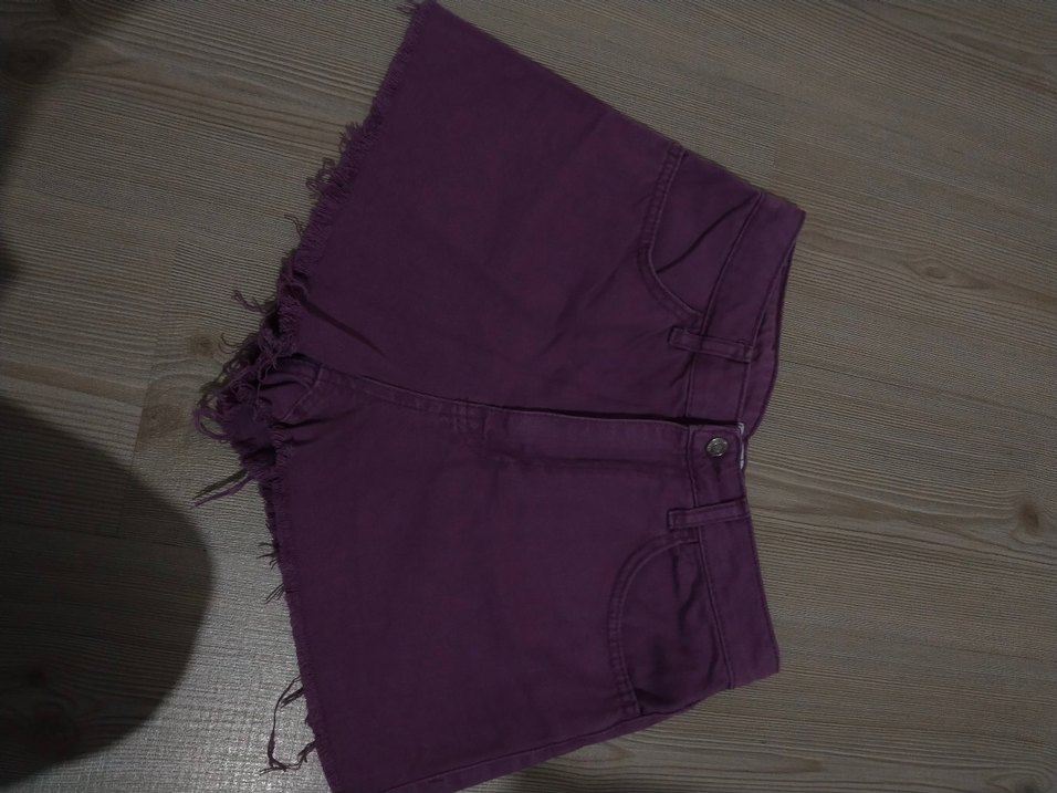 Düğmeli Mor Mini Kot Şort - Görsel 2