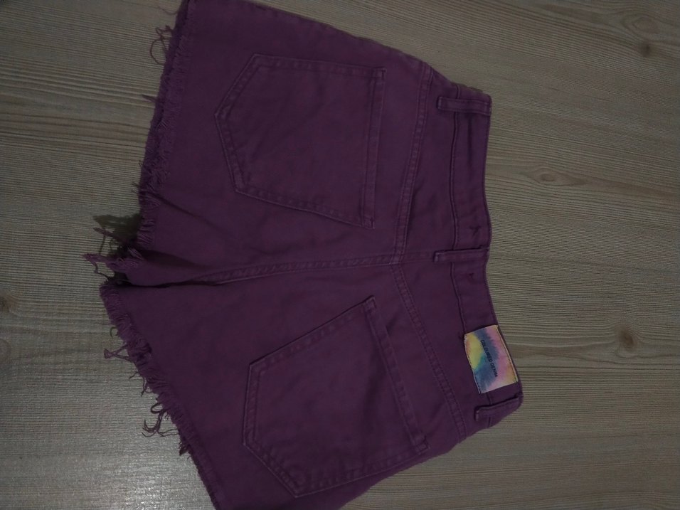 Düğmeli Mor Mini Kot Şort - Görsel 4