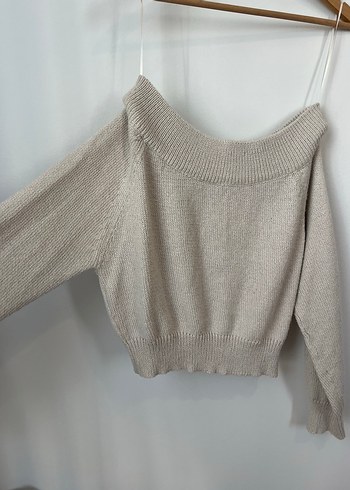 Pull and Bear Bej Kayık Yaka Kadın Triko Kazak