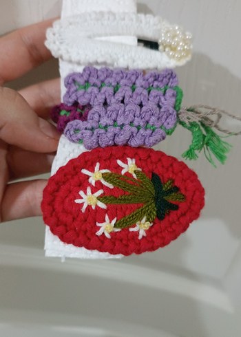 Renkli Nakışlı Örgü Çocuk Toka Seti - Görsel 5