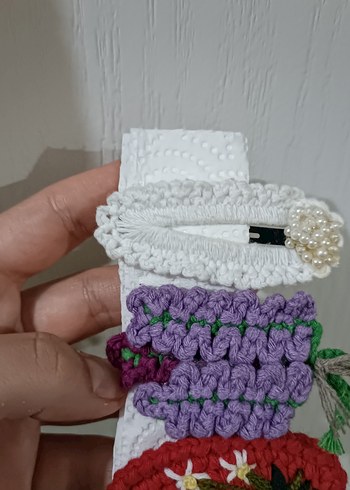 Renkli Nakışlı Örgü Çocuk Toka Seti - Görsel 3