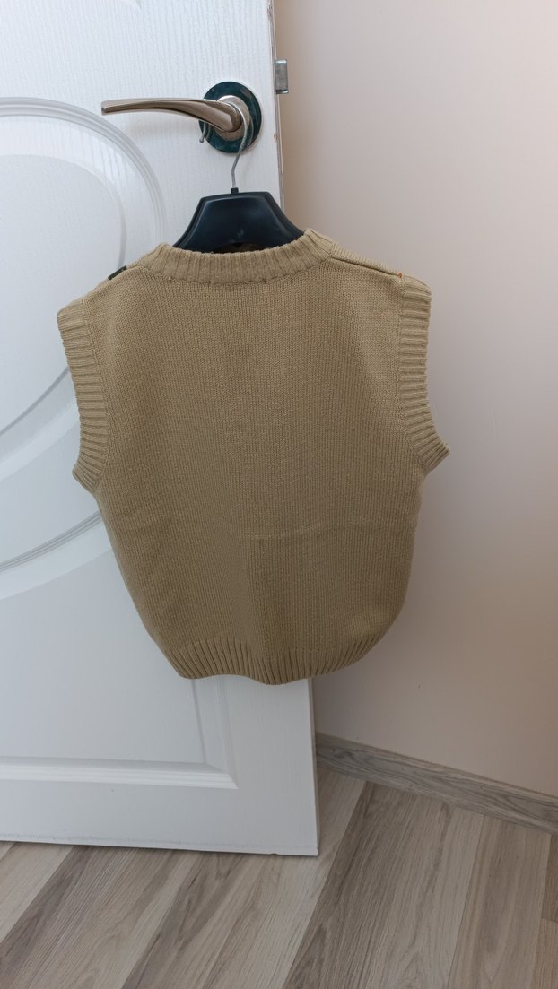 Kahverengi V Yaka Örgü süveter - Görsel 2