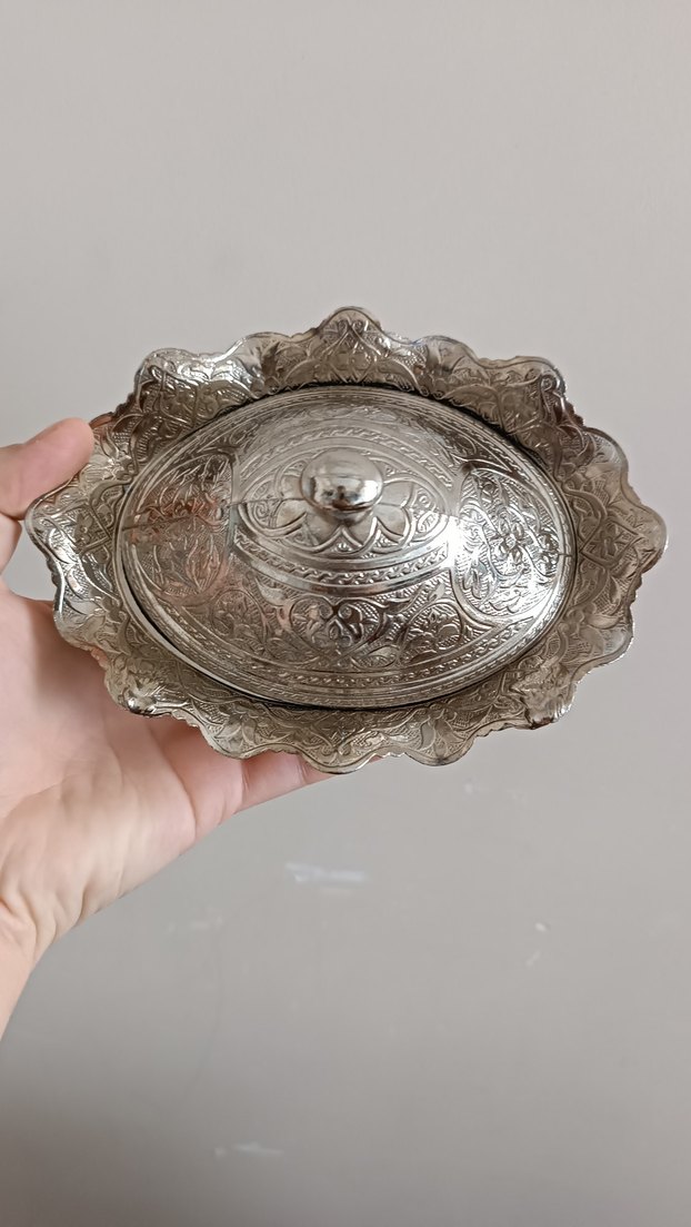 Parlak Yılan Desenli Kapaklı gümüş şekerlik - Görsel 2