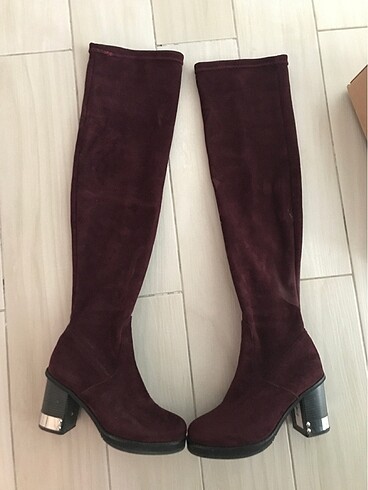 Elle marka Bordo süet çorap çizme yandan fermuarlı