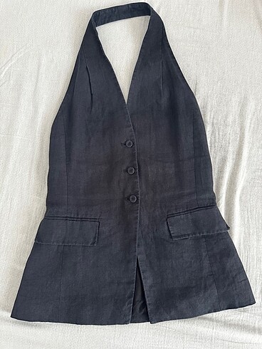 Halter yaka keten yelek