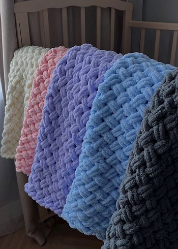 KAMPANYA!!puffy Pastel Renkli Örgü Çocuk Battaniyesi - Görsel 6