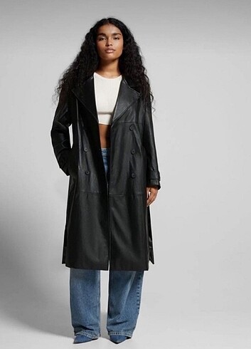 Bershka Uzun Deri trençkot kaban