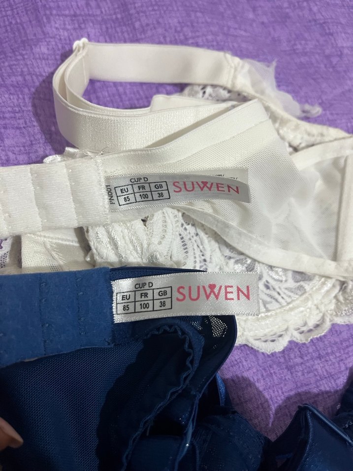 Vintage Dantel Beyaz ve lacivert Sütyen Seti - Görsel 2