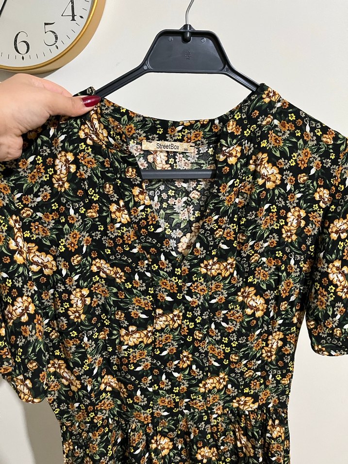 Çiçek Desenli V Yakalı Midi Bohem Elbise - Görsel 4