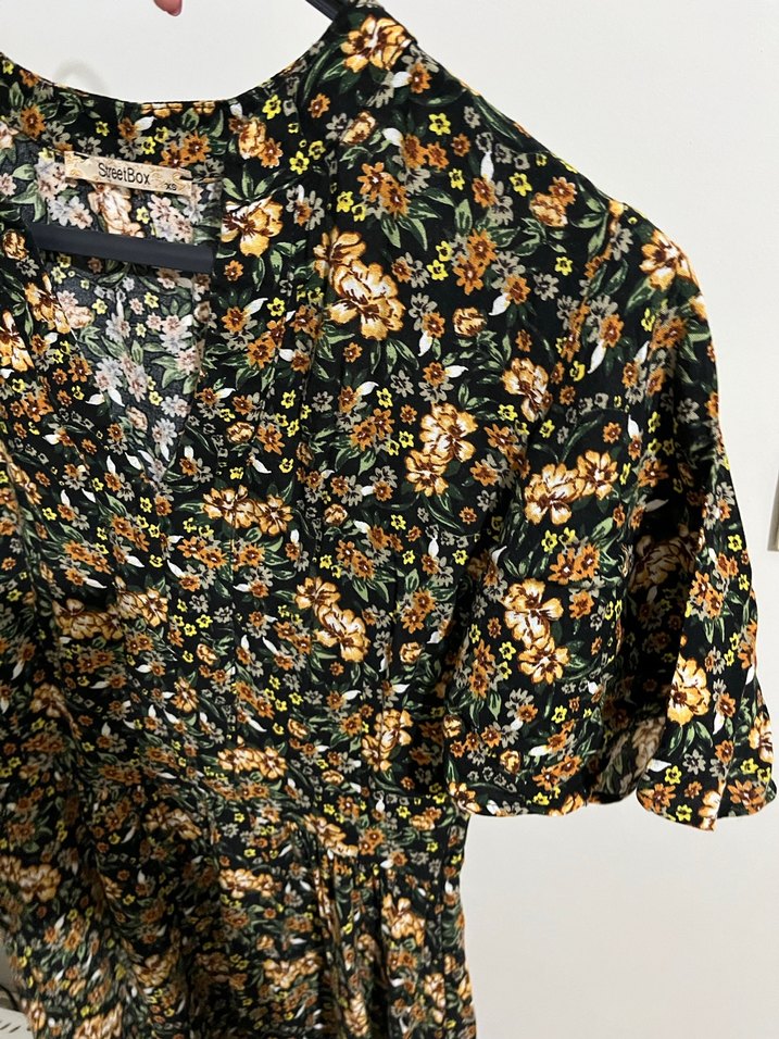 Çiçek Desenli V Yakalı Midi Bohem Elbise - Görsel 3