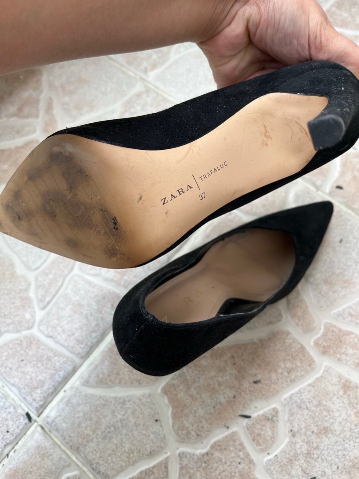 Zara Siyah Süet İnce Topuklu Kadın Stiletto - Görsel 5
