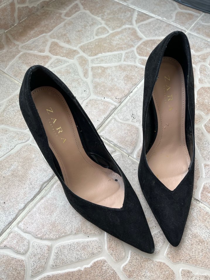 Zara Siyah Süet İnce Topuklu Kadın Stiletto - Görsel 4